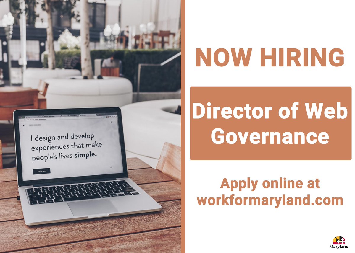 Marylandgovjobs's tweet image. Now Hiring a Director of Web Governance to build and lead web operations and transform the Maryland Department of Health&apos;s online web presence!
Apply at workformaryland.com
#MDStateJobs #WebGovernance #NowHiring