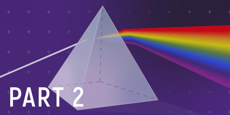 Spectroscopy 101, part 2.  Image shows a prism creating a rainbow. 