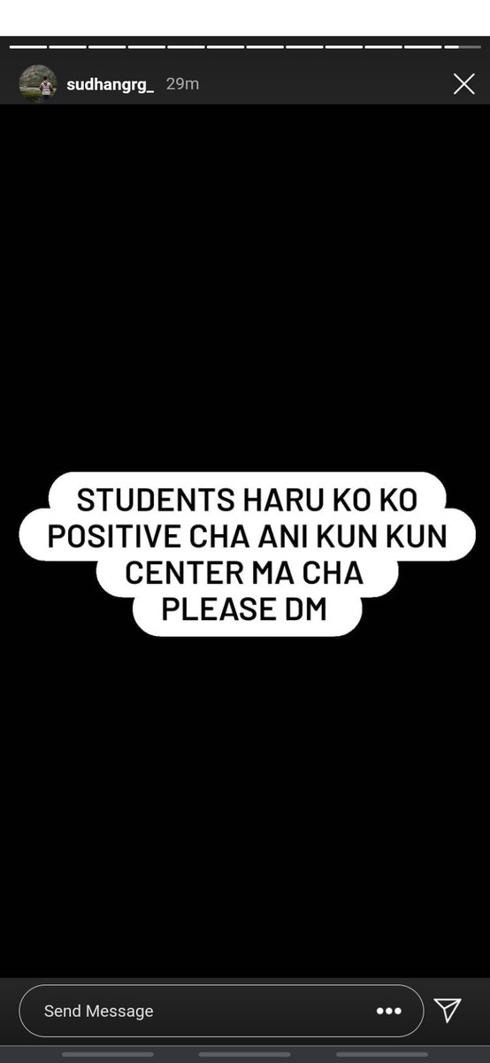 Nevermi75323857's tweet photo. Tapaile chinnu bhayeka saathi ya tapai afai yedi infected hunu bhako cha bhane instagram ma sudhangrg @Haminepal_  dai lai message garnu hola
I repeat infected haru ya even symptoms dekhema ya afno sathi haru koi hunuhuncha bhand report garnu hola
#CancelTUExams https://t.co/cbtXMVBBwk