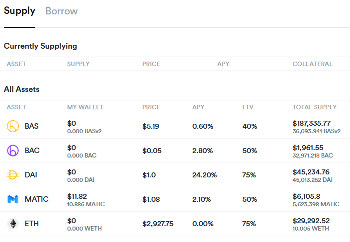 💰 Earn up to 24% APR by supplying $DAI to #BasisLending on <a href="/0xPolygon/">Polygon</a>! 

More incentives for borrowers and lenders coming soon🚀

app.basis.cash