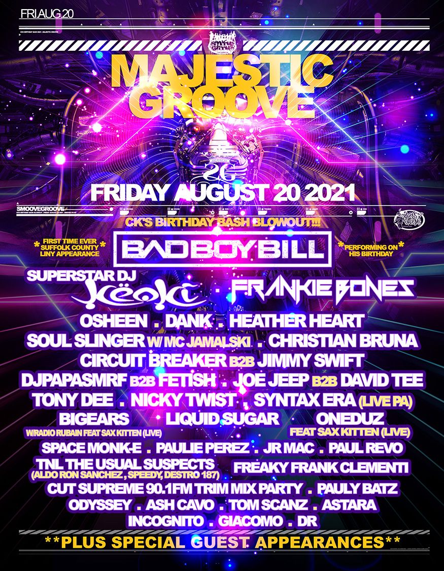 djbadboybill's tweet photo. New York! Excited to get #BehindTheDecks at Majestic Groove in Holbrook, NY Friday August 20th along with @KEoKiKeOkiKEoKi, @DjFrankieBones, @DankOfficial &amp; More.

Tix: https://t.co/cqbk2rO9mW https://t.co/k2quxMIpXy