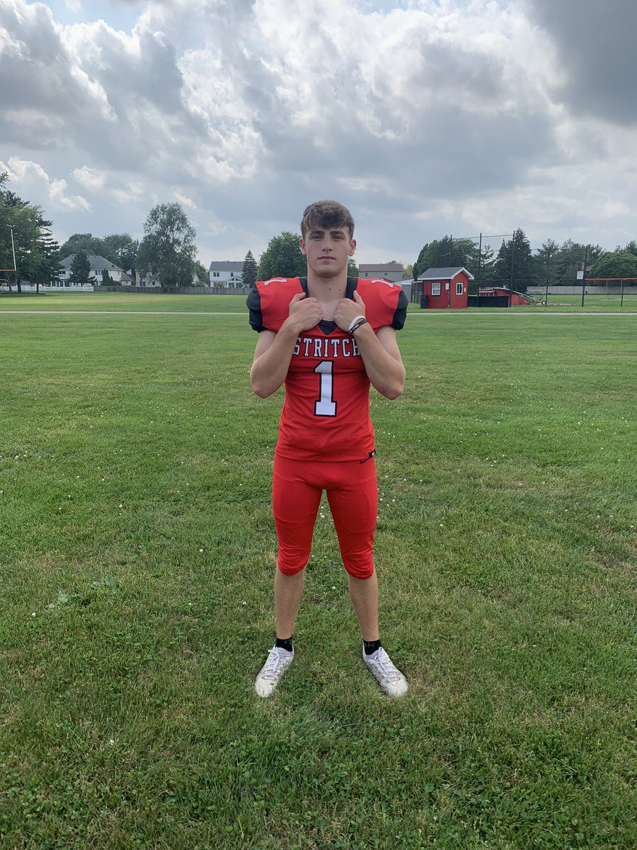 StritchFootball's tweet photo. Congrats to Senior Leo Hayden who was voted by his teammates to wear the #1 this season! Highest honor on the team! 🔴⚫️🏈 https://t.co/8himvJPR45