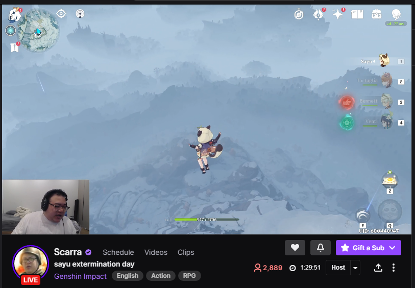 LilyPichu's tweet photo. scarra's been throwing my character off a cliff over and over again on his stream https://t.co/zLbWpLG3el