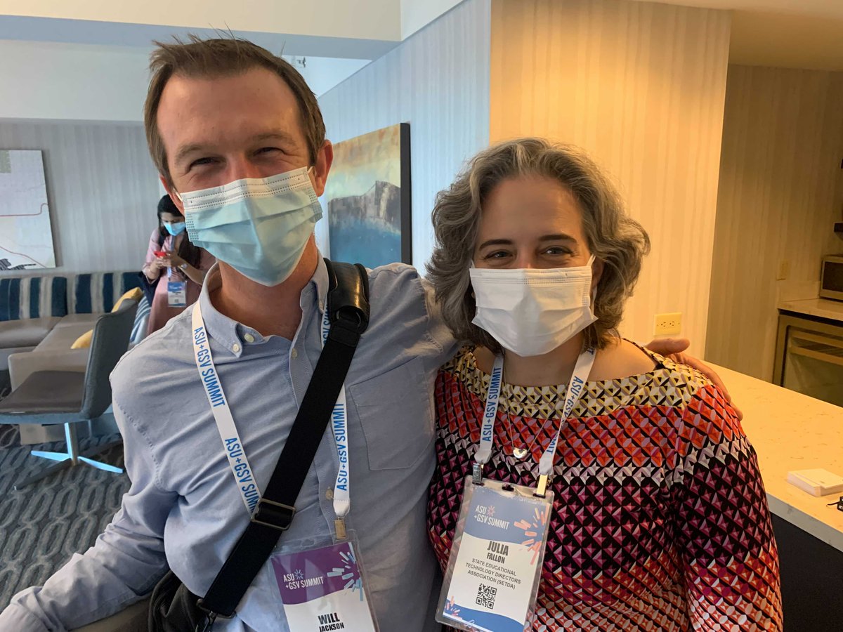 SETDA's tweet photo. We are SETDA Family! Our Executive Director @juliafallon had the opportunity to meet up with one of our Emerging Partners, @willmjackson from @justmoteHQ, at the #asugsvsummit!
#edtech #setda20 #kidtech https://t.co/OpNXyORjpr