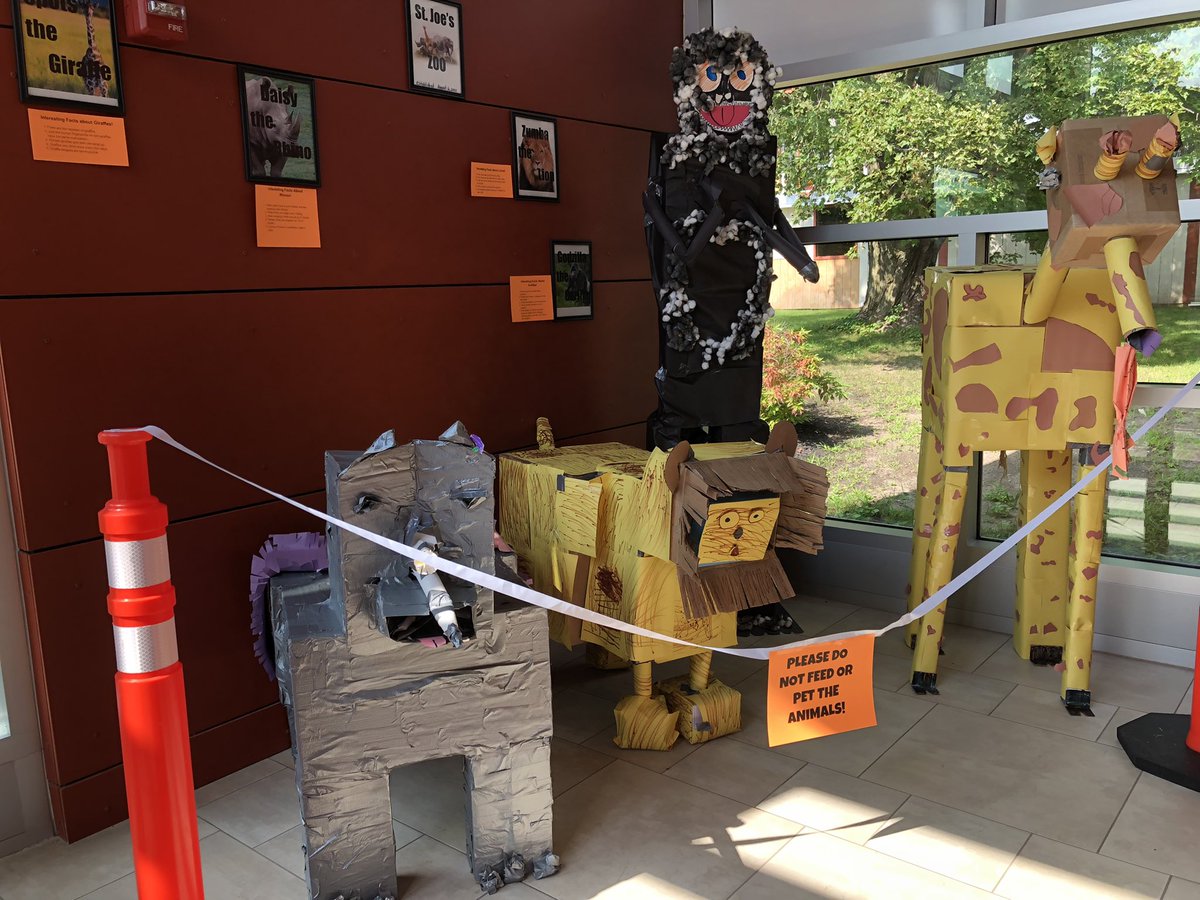 DebSwan6's tweet photo. Amazing job by St. Joseph’s Summer School students.  Zoo animals made from cardboard boxes and lots of duct tape!  #greatcardboardchallenge @MaloneCSD https://t.co/4CVrNwERPO
