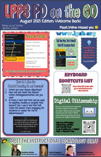LPPS_EdTech's tweet photo. The new editions of our PD on the Go have started! Schools, be looking for your posters to hang. For those of you that are too excited to wait, check the Aug 2021 issue online at https://t.co/tiBmebvleB https://t.co/bTloMKDRjO