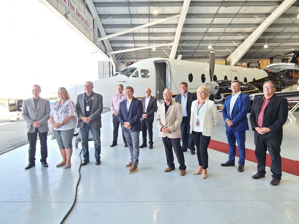 Johnrockdoc's tweet photo. At my old aviation alma mater @GanderFlight and @EVASAir for todays partnership announcement w Latitude from #cyhm Great news for @townofgander https://t.co/VfFNGd4Mvy