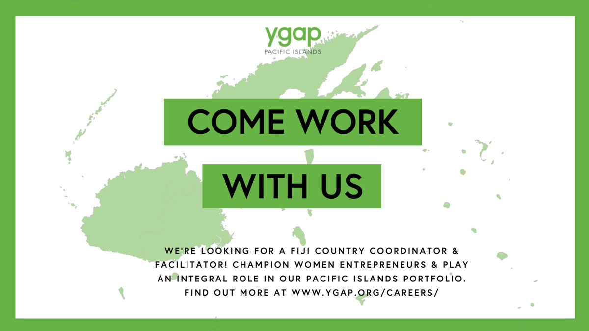 We are hiring for an exciting new role! 

An expanding portfolio of work in the Pacific Islands means that we are searching for a #Fiji Country Coordinator and Facilitator. 

To read more, head to ygap.org/careers/ 

#recruitment #pasifika #jobs #hiring #career #opportunity