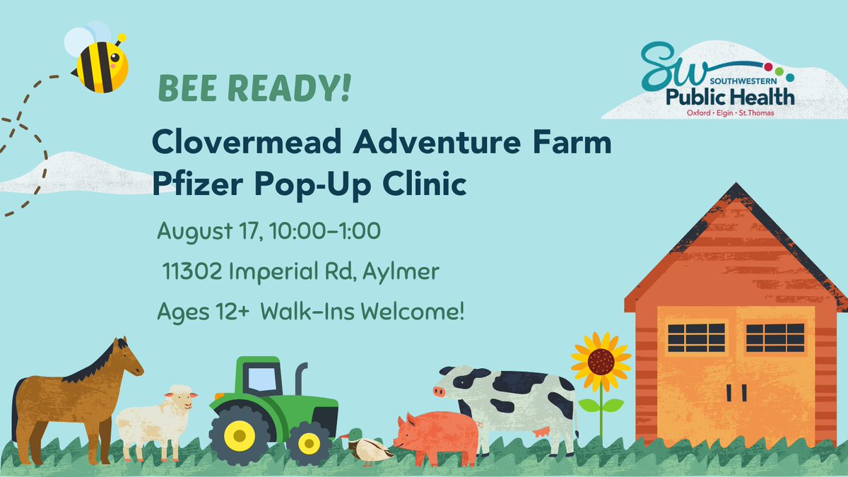 SW_PublicHealth's tweet image. UPDATE: Our Clovermead Pop-Up clinic has moved to August 17 due to weather.

Hope to see you there!

#VaccinationisKey