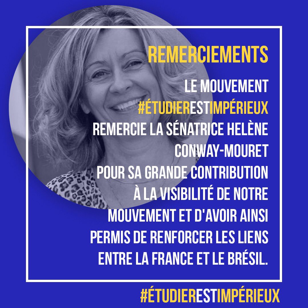 etudiantsBR's tweet photo. Tous les membres du mouvement #ÉtudierEstImpérieux voudraient remercier Madame la Sénatrice @HConwayMouret , d’avoir soutenu notre cause depuis le début. Madame, votre soutien a été fondamental pour notre réussite. Merci beaucoup !🇧🇷❤️🇫🇷 https://t.co/oHIoLgGt85
