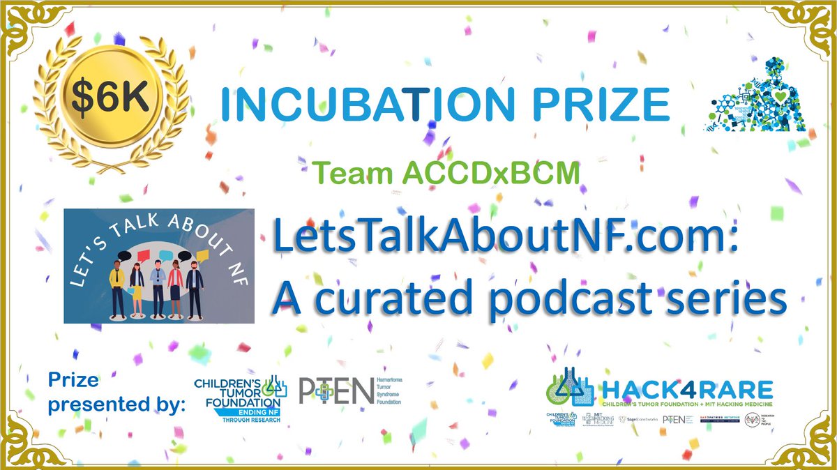 mithackmed's tweet image. Congrats to Team LetsTalkAboutNF.com for winning $6,000 Incubation Prize at #Hack4Rare #hackathon!!

Curated podcast series for NF Community!

#raredisease #healthcare #innovation #Entrepreneurship 

@ChildrensTumor @RASopathiesnet @PTENFoundation @Research2People @Sagebio