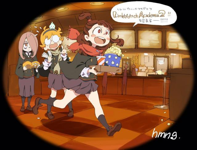 AkkoFaces's tweet photo. Illustration by Rie ISHIGE, in which the Red Team is preparing to watch The Enchanted Parade in theaters! https://t.co/RbD3mejVu8