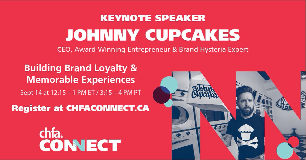 CAhealthfood's tweet photo. If you dream of inspiring cult-like brand loyalty—the kind that involves mile-long queues & permanent tattoos—then don't miss our #CHFAconnect Keynote by @JohnnyCupcakes!
Register now: https://t.co/OLekFRKtVk https://t.co/zZ8KrEQGlP