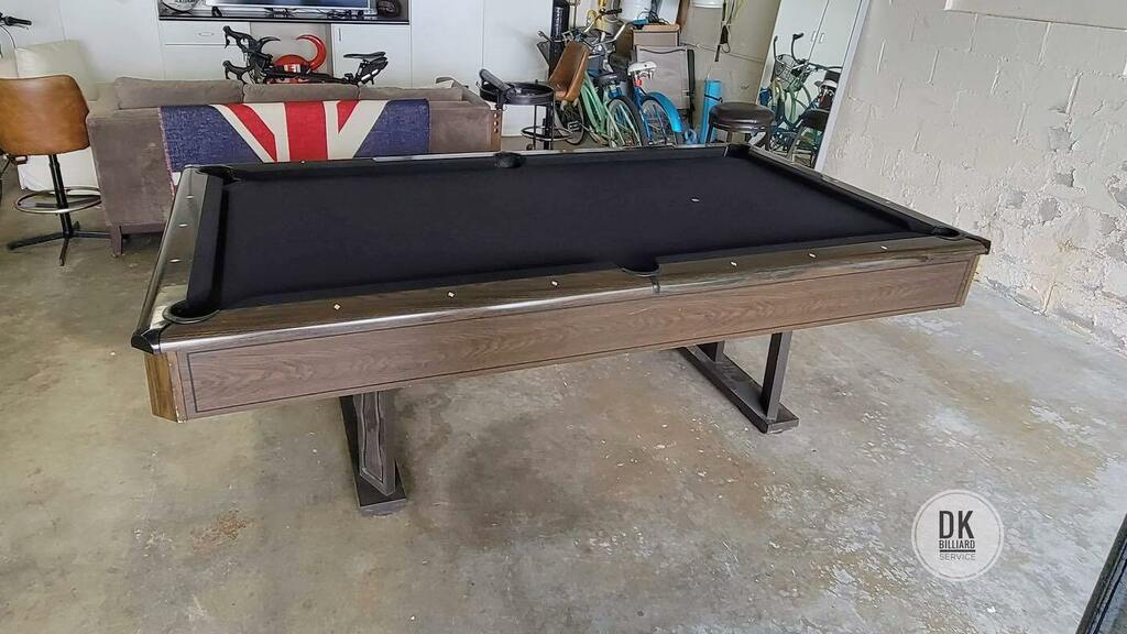 dkbilliards's tweet photo. 8 foot Fischer circa 1974 refurbished with new cushion rubber and black felt. #onepieceslate #billiards #dkbilliards #playpool #mancave #gameroom #pooltable https://t.co/GcvpzsOxNd https://t.co/MYN1lyU6oF