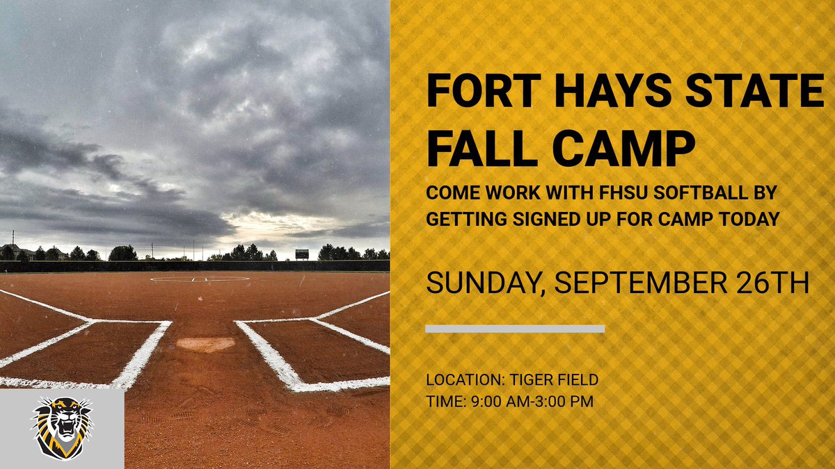 FHSU_Softball's tweet photo. 📢🚨Announcement🚨📢

FHSU softball is putting on a fall camp this September! 

Information is on our website at: 
https://t.co/iTAUvbVLbA

Come join the fun! We hope to see y’all there #rolltiges 🐯💛 https://t.co/7tu464u53Y