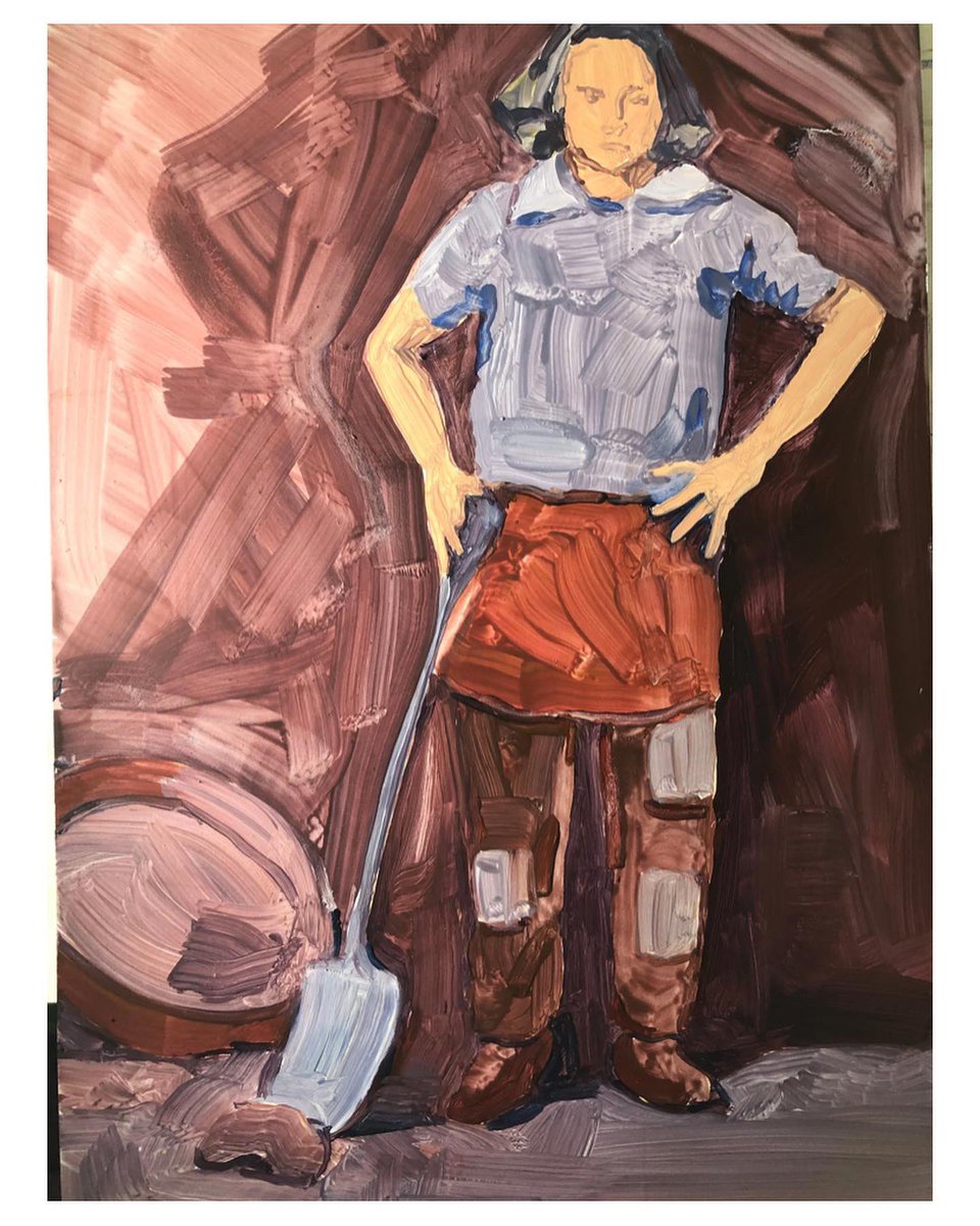 Honeyed vision 🐝 <a href="/lucymandrews3/">Lucy Andrews</a>’s exploration &amp; celebration of women’s working roles through the fluidity of oil upon aluminium. Check out our full collection of her work at stryxshop.co.uk