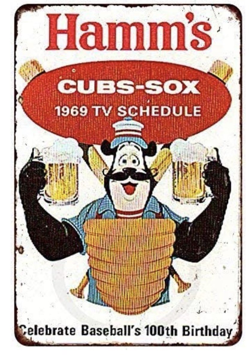 GIVEAWAY TIME!!!!! Follow & RT for a chance to win this retro 8x12 metal sign featuring the cover of the 1969 Cubs-Sox tv schedule sponsored by Hamm’s Beer. With the recent news of Hamm’s Beer being discontinued, this is cool! Winner will be randomly selected this Friday!