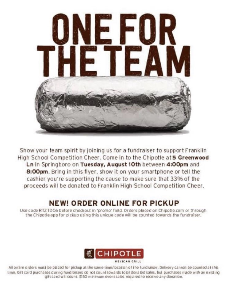 Head on out to Chipotle tonight to support the Competition Cheerleaders- make sure to show this flyer ❤️😻