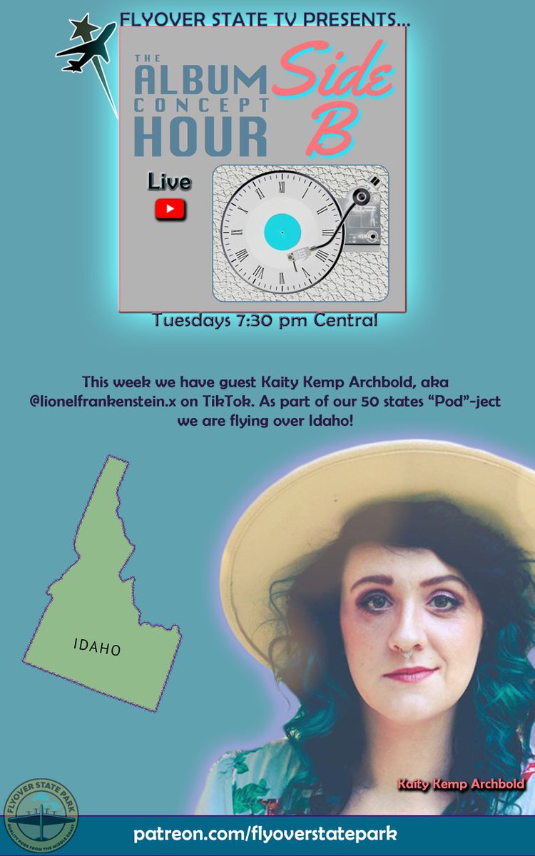@AlbumConceptPod Side B is continuing their Fifty States PODject with Kaity Kemp Archibald to talk about the songs about the state she currently resides, Idaho!

Here's the link! Hope to see you tonight!
youtu.be/MKtsuaqViRk

#podcast #idaho #noyoudaho #music #folk