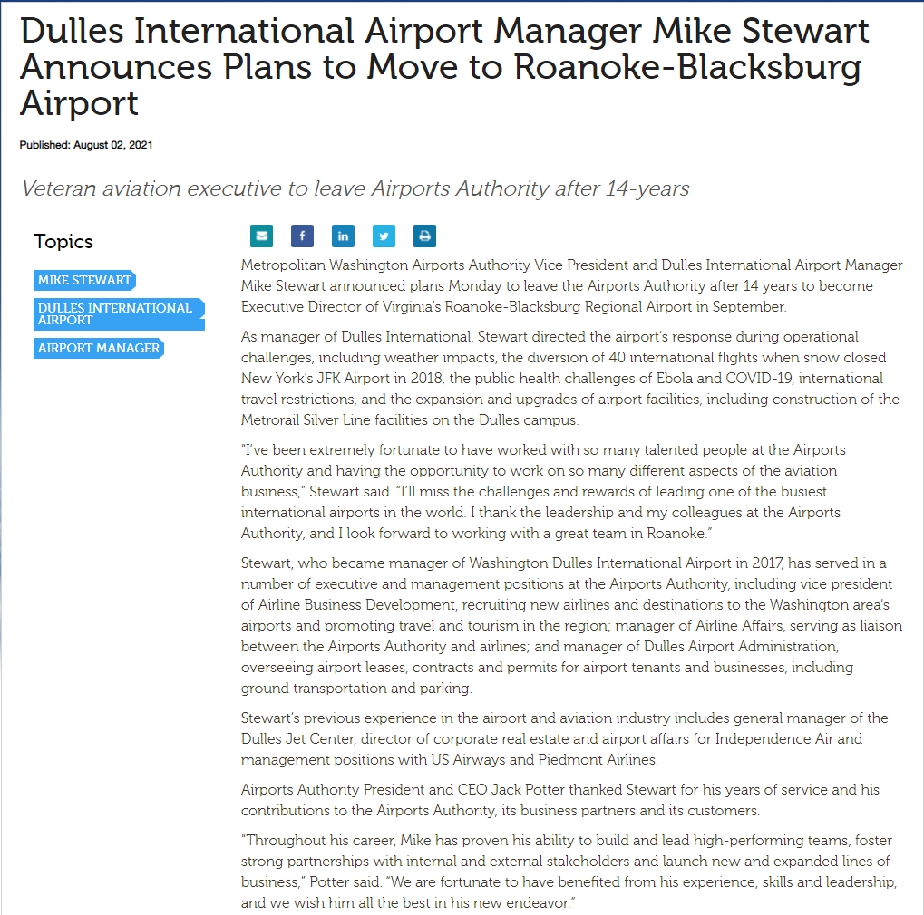 Dulles_Airport's tweet photo. Love the irony of the "flying off into the sunset" tweet on day we announced, and yes it was a very tough decision because I do love Dulles and its people! It’s been a blast and #ManagerMike will certainly miss you all!
Read more here: https://t.co/Xck1a2SPMb https://t.co/FS9FnHFGyo