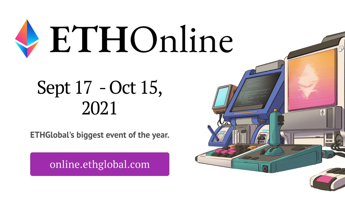 Calling all hackers 📢

Get ready for our biggest event of the year, #ETHOnline!

Join hackers from around the world Sept. 17th - October 15th to compete for over $150k+ and build the future of web3.

Sign up now: online.ethglobal.com