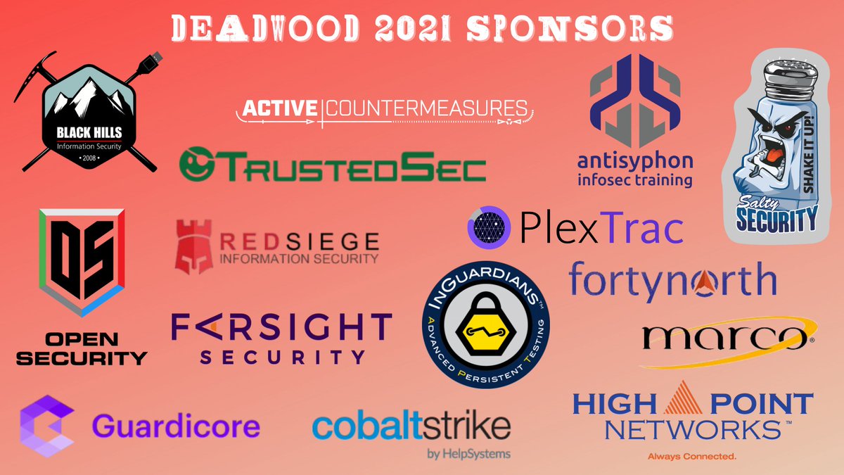 WWHackinFest's tweet photo. Thank you to all of our Deadwood 2021 Sponsors! 

Learn more about WWHF Deadwood here: https://t.co/tCgOT46giE https://t.co/M8J2Rs8cb1