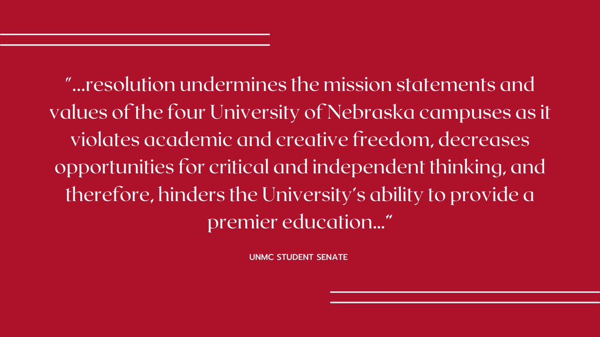 Senate resolution calling for Board of Regents to reject Regent Pillen’s CRT Resolution, written jointly with <a href="/ASUN_UNL/">ASUN Nebraska</a>, <a href="/SGUNO/">UNO Student Government</a>, and <a href="/UNKStudentGov/">UNK Student Government</a>, passes by unanimous vote. 

The full text of the Senate resolution can be found here: bit.ly/3izBVQ0.