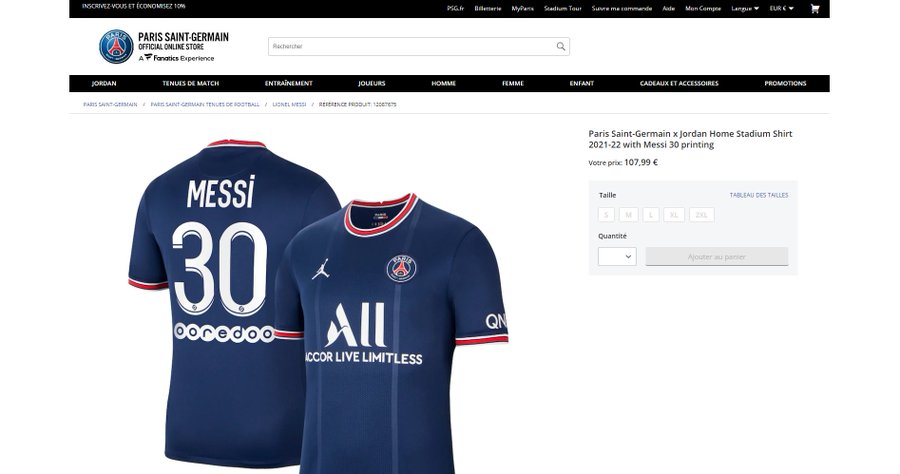 Lionel Messi's shirt sold out on Paris Saint-Germain's official online  store in 30 minutes - Football España