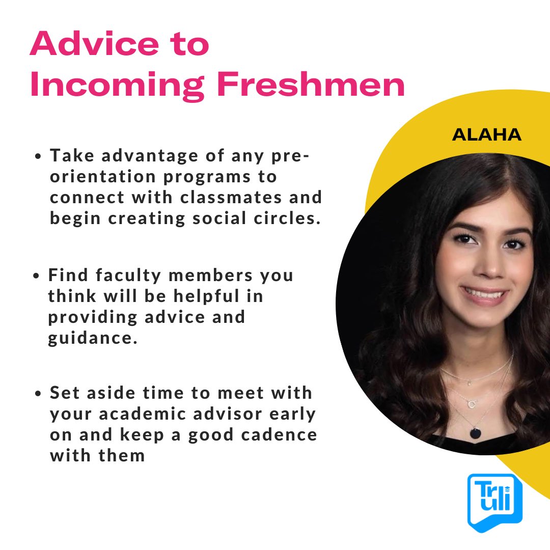 YourTruli's tweet photo. What would be one piece of advice that you would give to an incoming freshman? Alaha,  a rising sophomore at Harvard, shares with us her insights and experience.

#advice #freshmanexperience #student #connection #communnity #college #collegelife #studentlife https://t.co/YOrayhCGMg
