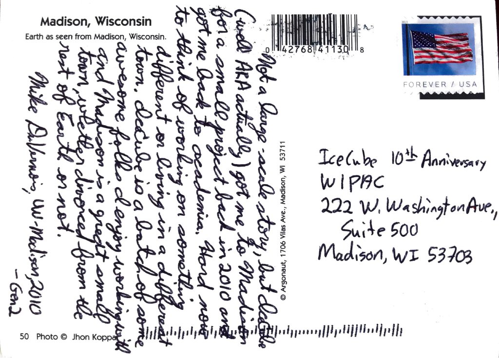 uw_icecube's tweet photo. π¬ Time for more #IceCards! Mike @DuVernois of @uw_wipac has worked with IceCube since 2010 and sent us this lovely message:
"Hard now to think of working on something different or living in a different town. IceCube is a batch of some awesome folks I enjoy working with..." π₯° https://t.co/WNN44bqn0n