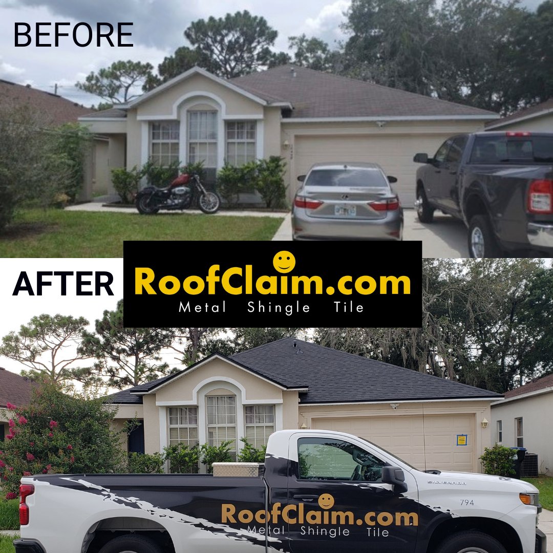 RoofClaimUS's tweet photo. Before and after in the beautiful and sunny city Orlando! 

#roofing #roofclaim #shingleroof #shingles #wearehiring #joinourteam #roofreplacement #reroof #rooftechnologyexperts https://t.co/mR44EqibZV