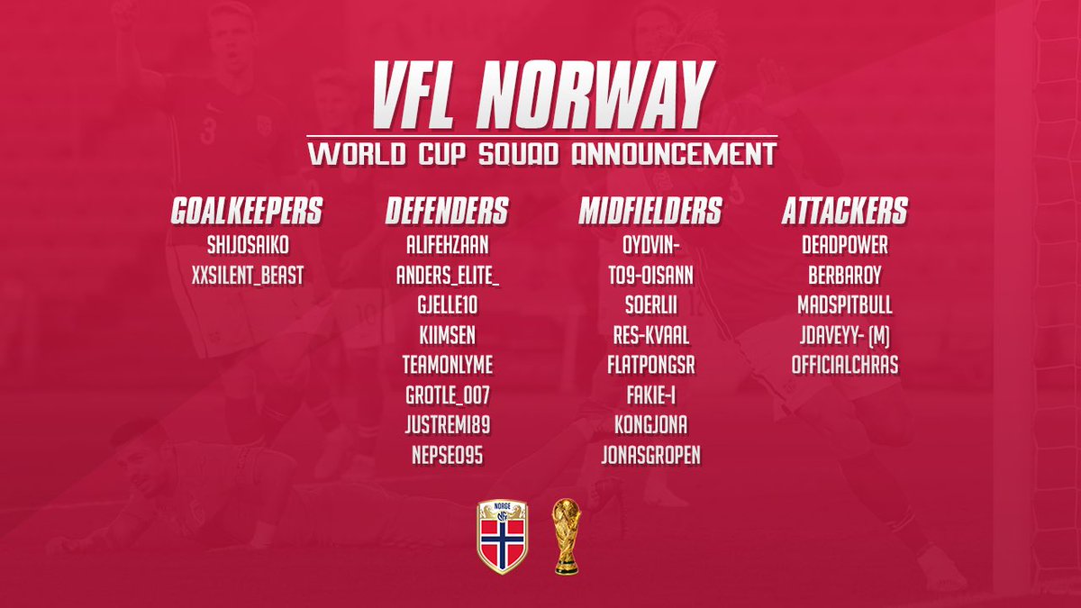 The 23 man squad that will represent Norway in the upcoming <a href="/TheVFL_/">VFL</a> World Cup🏆 #Sterkeresammen 🇳🇴