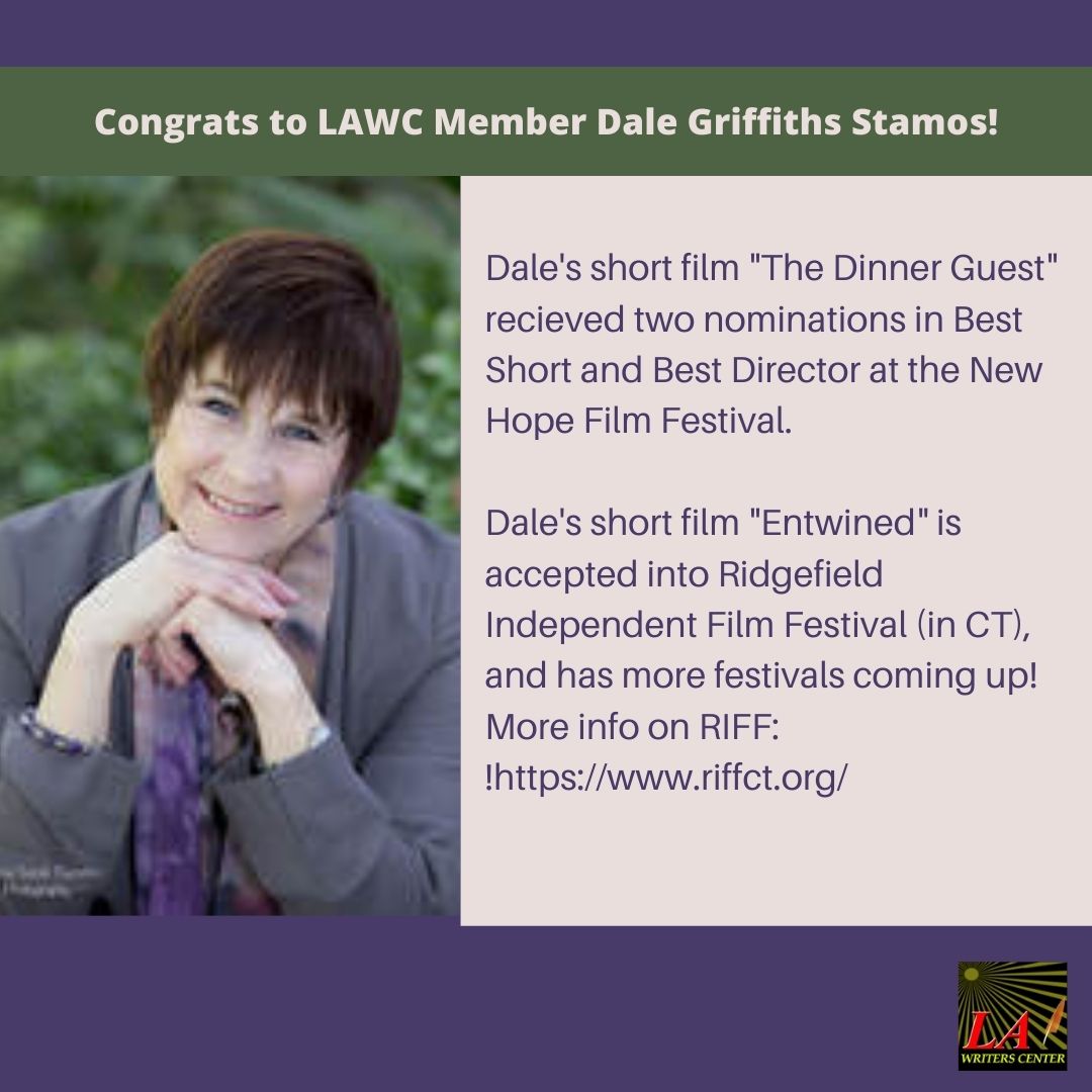 LAWritersCenter's tweet photo. Dale's short film "The Dinner Guest" recieved two nominations in Best Short and Best Director at the New Hope Film Festival. 

Dale's short film "Entwined" is accepted into Ridgefield Independent Film Festival (in CT), and has more festivals coming up! 
 https://t.co/mLgKXaVBNU https://t.co/YdIae7r32i