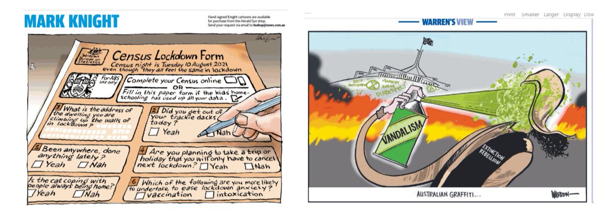 slpng_giants_oz's tweet photo. Murdoch delivers an apocalyptic vision for VIC - while NSW is sprinkled in fairy dust

VICTORIA: A fake inferno, lagging in vax rates, shot down, locked up, Dan Andrews cartoon

NSW: Hope for Christmas, baking, wine, "hope" selfies. rewards, Extinction Rebellion cartoon.

#Auspol https://t.co/eDKKlR4kRn