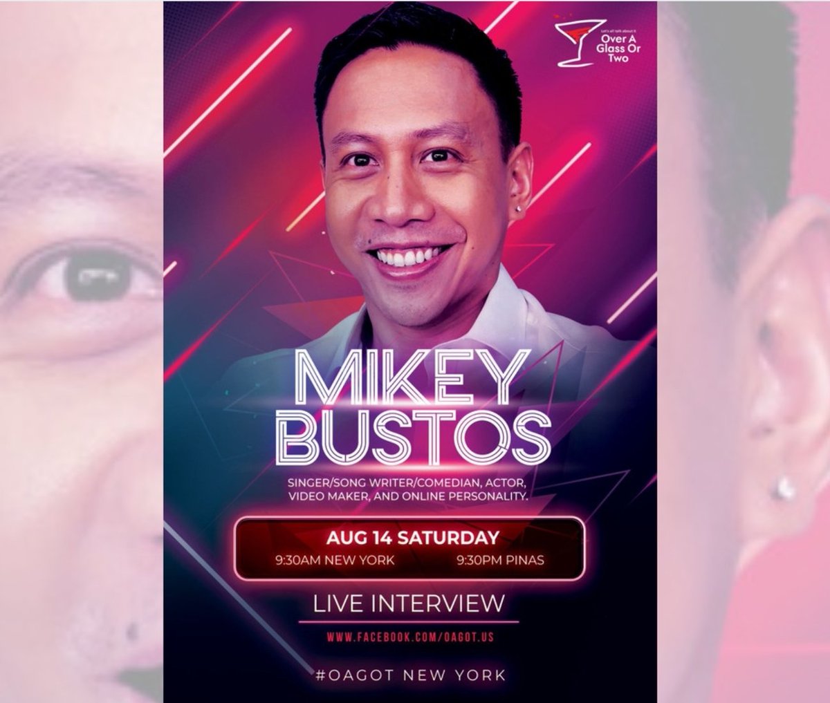 OverAGlassOrTwo's tweet photo. 🚨 Join us as we speak &amp; get to know, Singer, Song-Writer, Actor, Entrepreneur, Antkeeper, Farmer, Comedian, Social Media Sensation &amp; Vlogger,
Mikey Bustos #OverAGlassOrTwo 💯

#OAGOT #filipino #pinoy #OFW #OPM #AntsCanada #ProudPinoy #ProudFilipino #MikeyBustos #OAGOTisBack https://t.co/zqFJo6SH1H