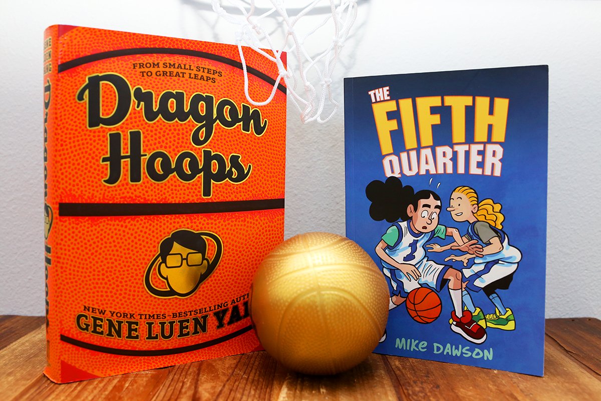 01FirstSecond's tweet photo. Both @geneluenyang &amp; @mike_daws expertly show how young athletes triumph on and off the court in #DragonHoops and The Fifth Quarter. These graphic novels are the perfect alley-oop of passion, perseverance, and basketball. ❤️🏀❤️ #GoodBookPairings https://t.co/lRjmEJfH6P