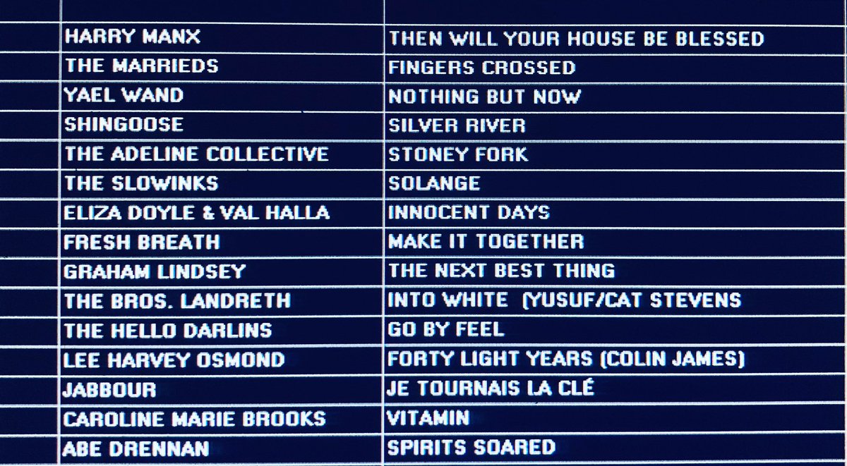 CdnRoots Tu10/8 10pmE New🎶#YaelWand #TheAdelineCollective + @jabbourmusic @carobrooksmusic + <a href="/Harry_Manx/">Harry Manx</a> <a href="/theslowinks/">The Slowinks</a> <a href="/TheMarrieds/">The Marrieds</a> <a href="/abedrennan/">Abe</a> <a href="/leeharveyosmond/">TOMWILSON</a> <a href="/thehellodarlins/">The Hello Darlins</a> <a href="/thebroslandreth/">The Bros. Landreth</a> <a href="/grahamlindsey/">Graham Lindsey</a> <a href="/FreshBreathBand/">Fresh Breath</a> <a href="/elizamarydoyle/">Eliza Mary Doyle</a> <a href="/valhallamusic/">Val Halla</a>