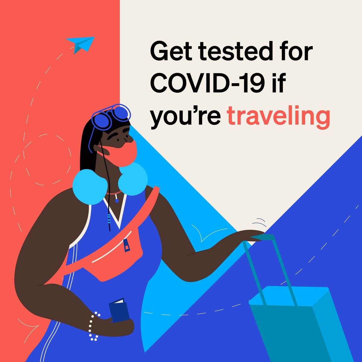 Curative's tweet photo. Any remaining summer travel plans?

Make sure to wear a mask and follow other @CDCgov guidelines. If you develop symptoms or are exposed to someone who tested positive, get tested. More info: https://t.co/rOyDmk6M7E. 

#COVID19test #StaySafe #PreventtheSpread #TravelTuesday https://t.co/9WopTtu0S1