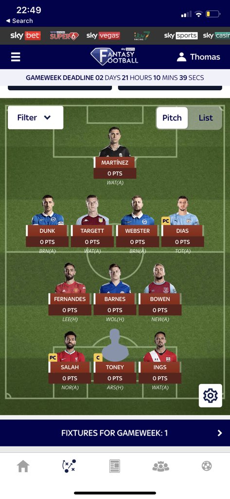 TomFPL1's tweet photo. First ever sky ff draft, please give comments and feedback and any tips you’ve got for the game. https://t.co/eKZGJK69Te