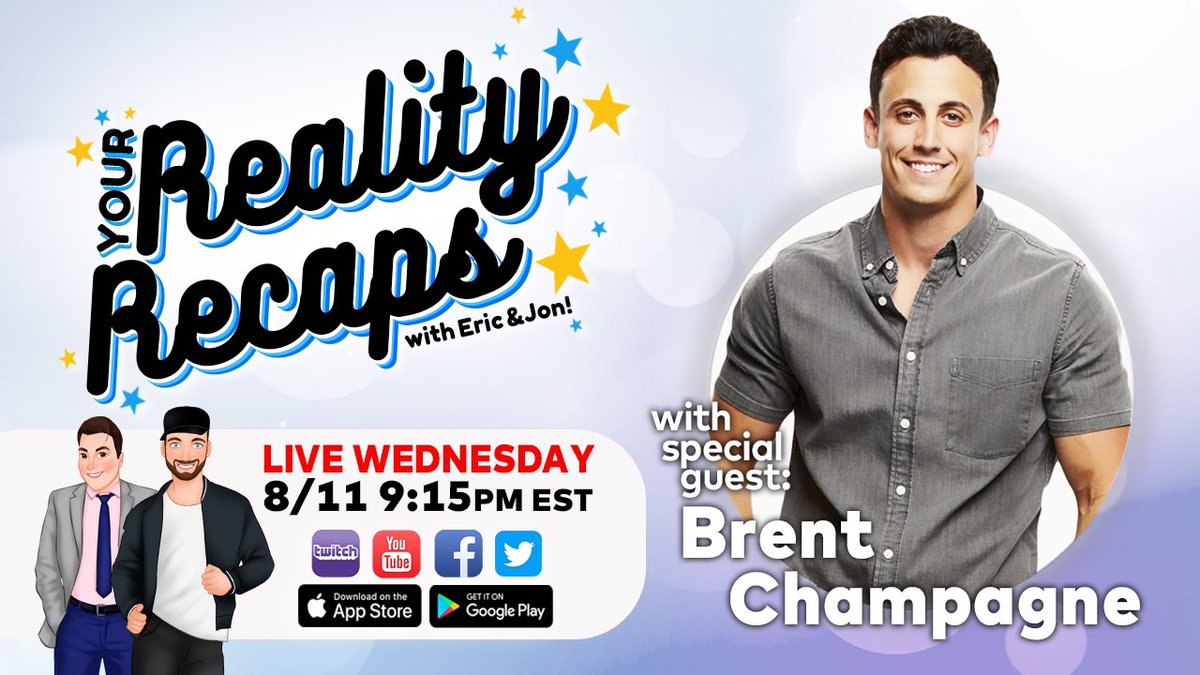 Hey #BB23 Fans! Brent is joining <a href="/comedyjonah/">Jon Richardson</a> AND I LIVE FOR AN HOUR right after Big Brother!  

🚨WED 8/11 9:15PM EST

👉WATCH LIVE HERE:  YouNow.com/realityrecaps

👉TWEET QUESTIONS USING: #YRRLive

👉PREVIOUS SHOWS:  youtube.com/playlist?list=…

❤️ RT &amp; SHARE ❤️