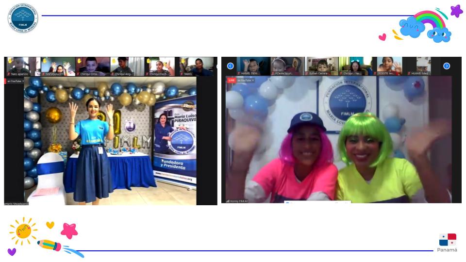 FIMLM's tweet photo. 🇵🇦 Más de 500 niños de las provincias de Panamá Oeste y Chiriquí  participaron de una gran  #JornadaVirtual 🥳 en la que se divirtieron mientras aprendían valores y también recibieron muchos regalos 🎁 🎊  Conoce más en 👉https://t.co/3Svz8d1zgq https://t.co/poBNwlClq6