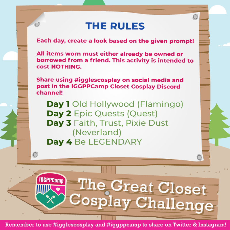 IGGPPCamp's tweet photo. It's Day 2 the #IGGPPCamp Cosplay Challenge! Today's theme is Epic Quests, hosted by Troop Quest 🧭 Let's get ready for adventure! #igglescosplay https://t.co/ilTHxtnBsf