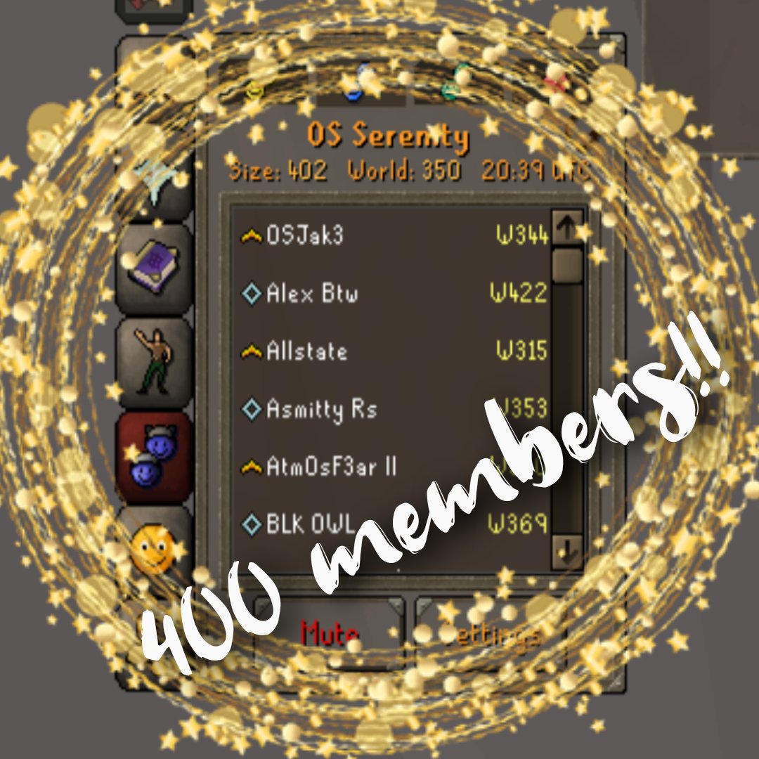 WE HIT OVER 400 MEMBERS IN THE OFFICIAL CC TODAY!!!

This is a HUGE milestone for us as a clan. I just wanted to take a moment to say thank you so much to everyone for being here with us, and for making the clan what it is! 

#osrs #oldschoolrunescape #osserenity #2007scape