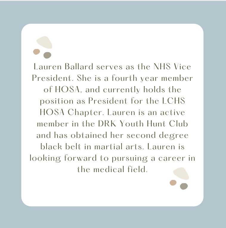 A new #nhs President needs a VP right? Introducing our new VP for the year Lauren Ballard! And follow to stay up to date on meetings/events and to meet all of our officers!