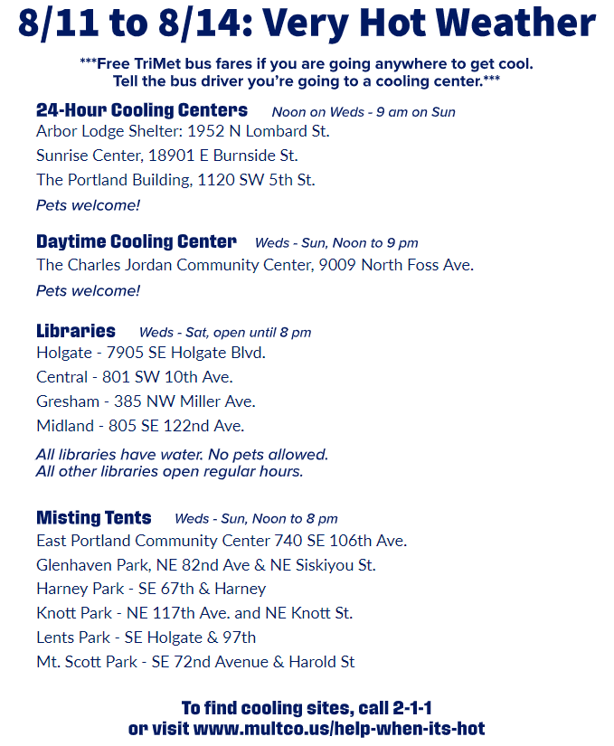 KhanhPhamForOR's tweet photo. See this graphic for @PortlandBEM list of activated COOLING CENTERS for this #portlandheatwave
Updated info always here: https://t.co/5p2uCdLzX7
Get in direct touch: coad@portlandoregon.gov
#orleg #orpol https://t.co/jb5w7QLma1