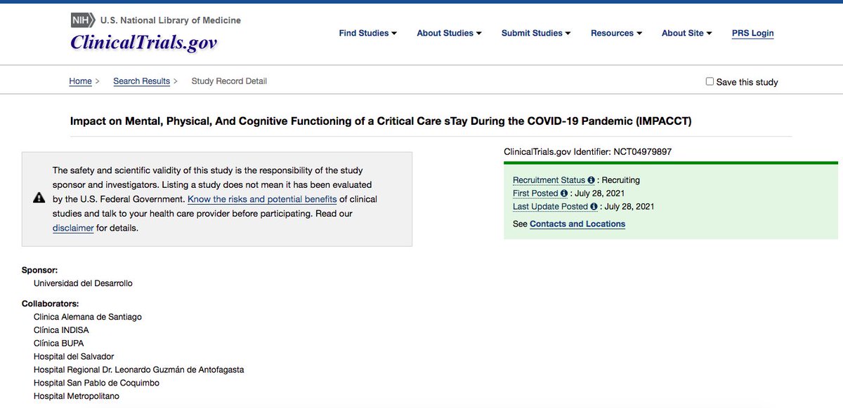 The multicenter IMPACCT-#COVID19 study funded by <a href="/UDD_cl/">UDD</a> <a href="/InvestigaUDD/">Investigación UDD</a> <a href="/UDD_FM/">Facultad de Medicina CAS UDD</a> is now on clinicaltrials.gov!

Study registry: clinicaltrials.gov/ct2/show/NCT04…
Study website (in Spanish): medicina.udd.cl/kinesiologia-s…

<a href="/ac_castroavila/">Ana Cristina Castro</a> <a href="/acamusm/">agustin camus</a> <a href="/MerinoCatalina/">Catalina Merino-Osorio</a> <a href="/jeleppe/">Jaime Leppe Z</a> 
<a href="/covid_rehab/">#CovidRehab</a>