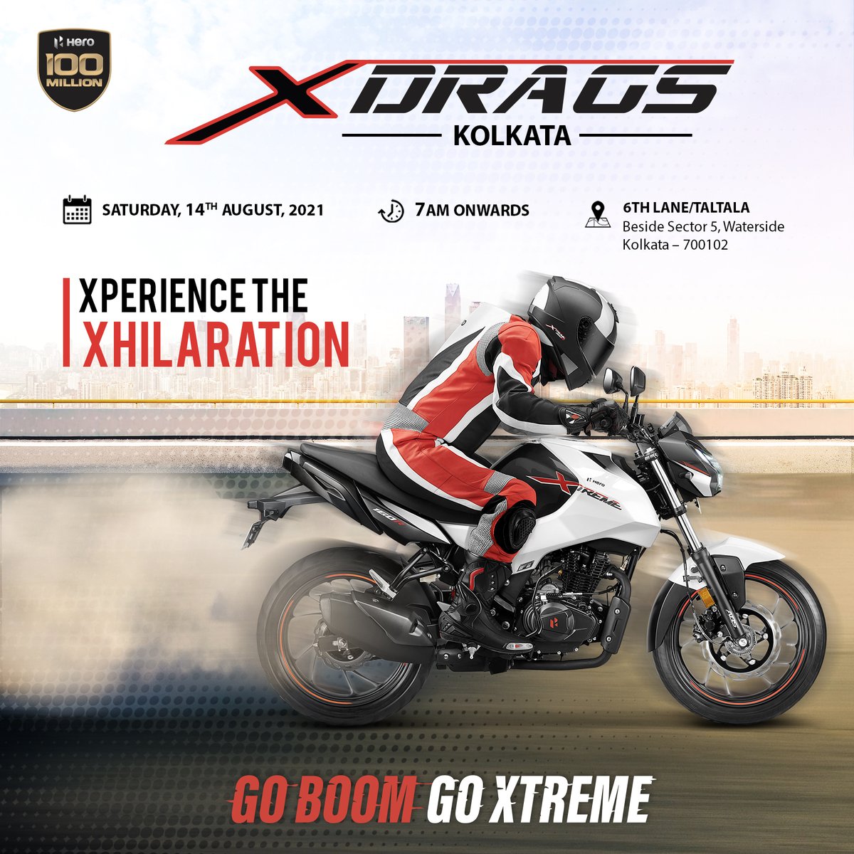 HeroMotoCorp's tweet photo. The ultimate test of your power, speed, and nerve! Kolkata, XDrags is coming to you. Are you coming to #XDrags? Register now and book your slot at: https://t.co/TvByjy75sK
#Xtreme160R #GoBoom #Xdrags #HeroMotoCorp https://t.co/1enewLdy5r