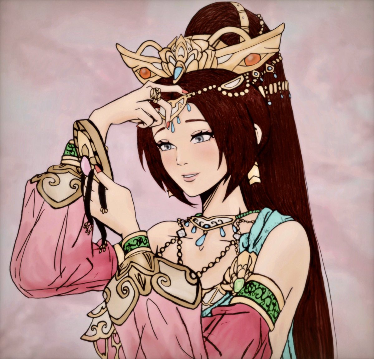 ✨I read Diaochan headdress is a special gift from Lu-Bu, made out of gold  and precious pearls to show her his love💖 (Since then she always use it in  all her dance, image size:1200x1154