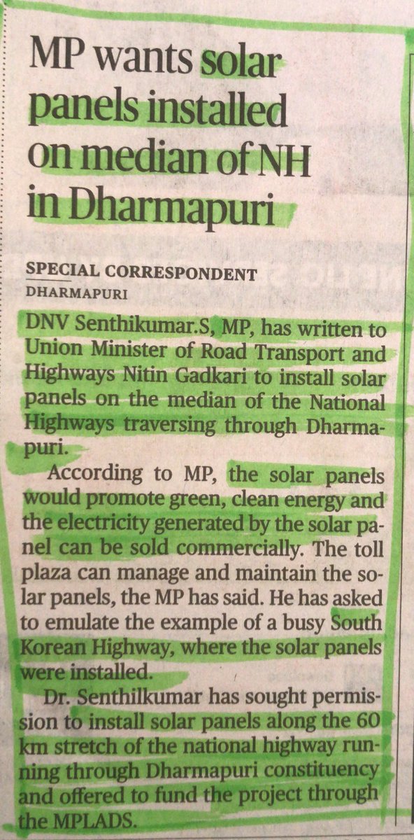 DrSenthil_MDRD's tweet photo. Met Union Minister for Roads/Highways Nitin @nitin_gadkari and submitted proposal for installing #Solar_panels to promote clean green energy in centre median as #pilot_project in 60 Kms of highways passing through Dharmapuri constituency funded by MPLADS maintained by toll plazas https://t.co/pZEjIvKC2n