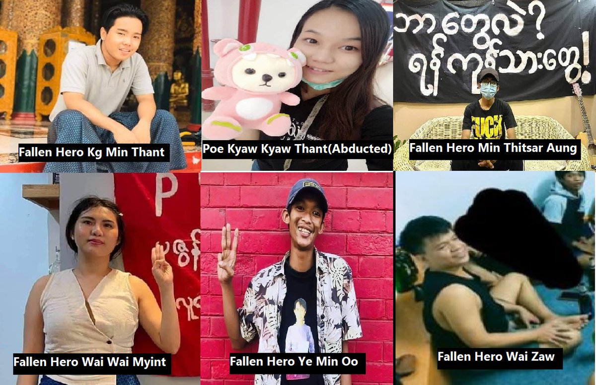 "Military Terrorists is planning to CREMATE the bodies of Six fallen heroes without being returned to their families"

-Kg Min Thant was Shot by terrorists &amp; FALL off from the building first &amp; the other five youths(Ye Min Oo,Wai Yan Htet,Wai Wai Myint,Wai Zaw,...

#Aug11Coup(1/3)
